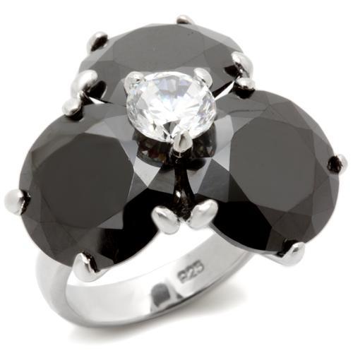 JCE269 Rhodium Brass Ring with AAA Grade CZ  in Jet