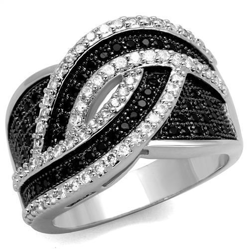 JCE1090 Rhodium + Ruthenium Brass Ring with AAA Grade CZ  in Black Diamond