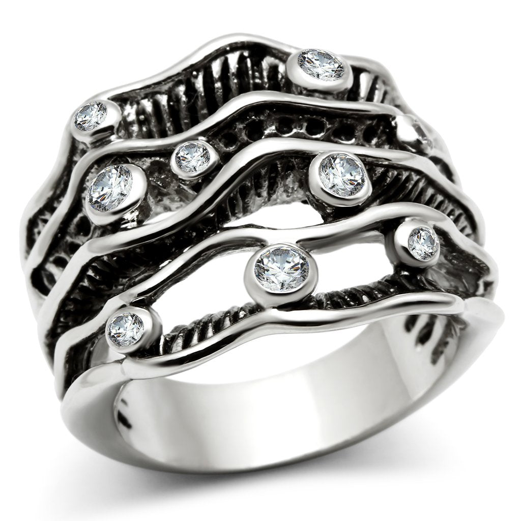 JCE221 Rhodium Brass Ring with AAA Grade CZ  in Clear