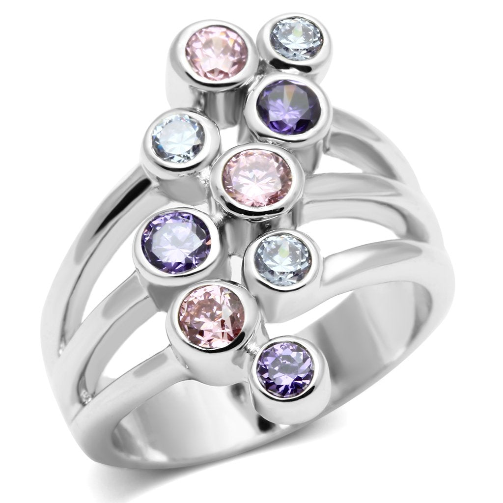JCE290 Rhodium Brass Ring with AAA Grade CZ  in Multi Color