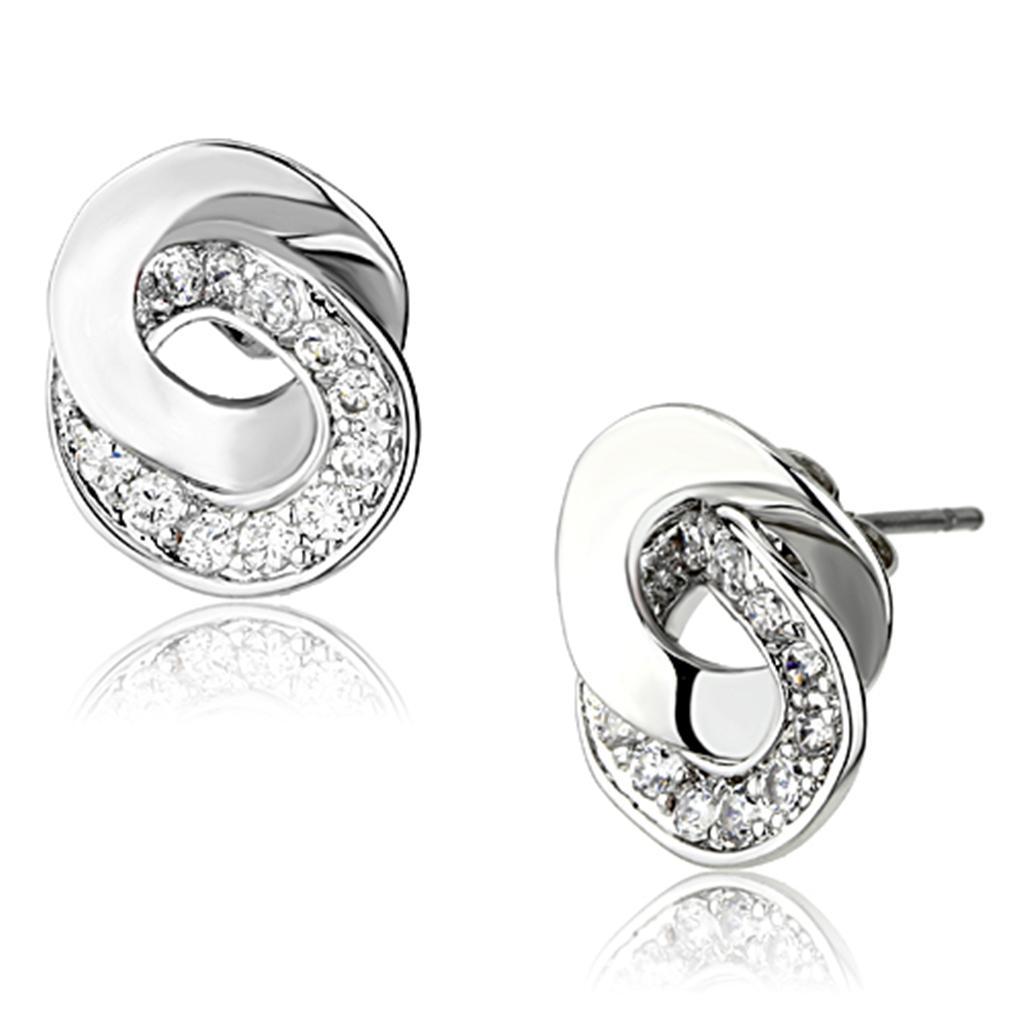 JCE376 Rhodium Brass Earrings with AAA Grade CZ  in Clear