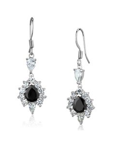 JCE705 Rhodium Brass Earrings with AAA Grade CZ  in Black Diamond