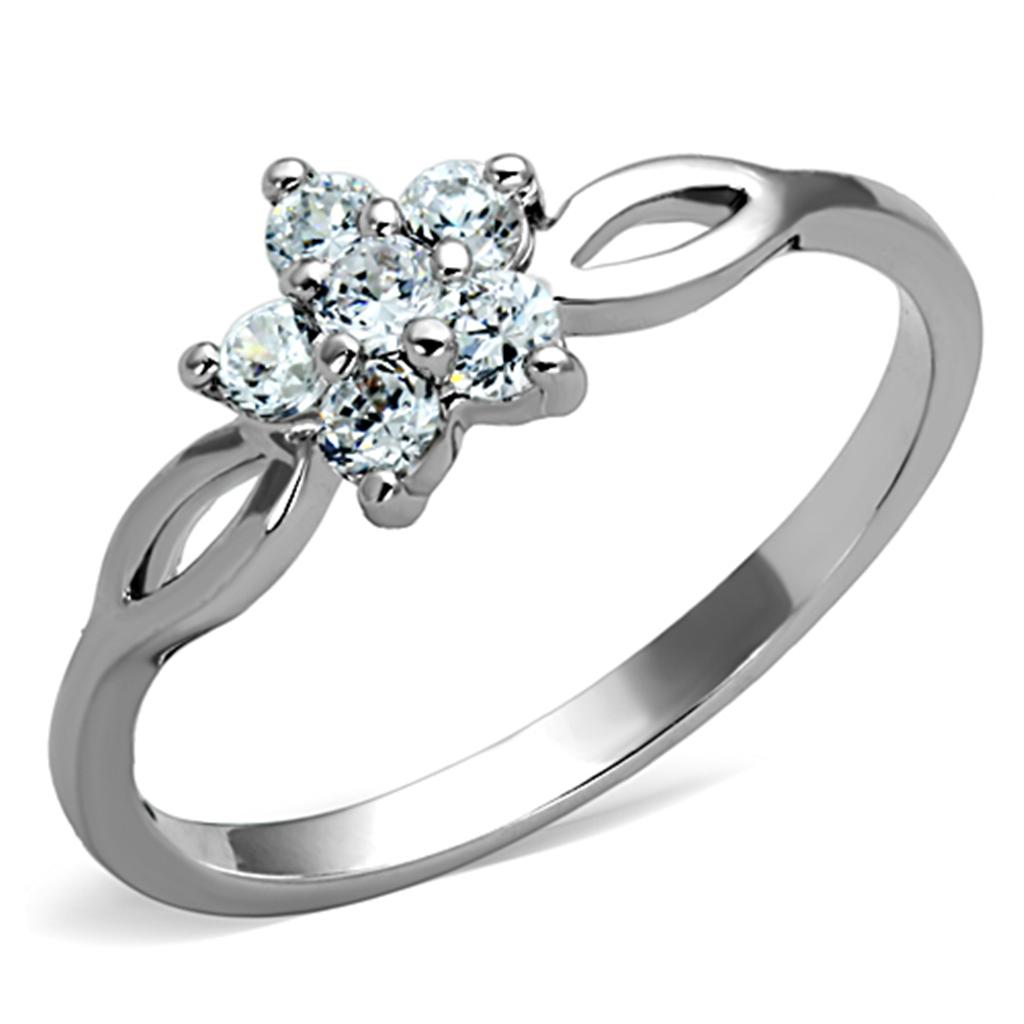 JCE775 Rhodium Brass Ring with AAA Grade CZ  in Clear