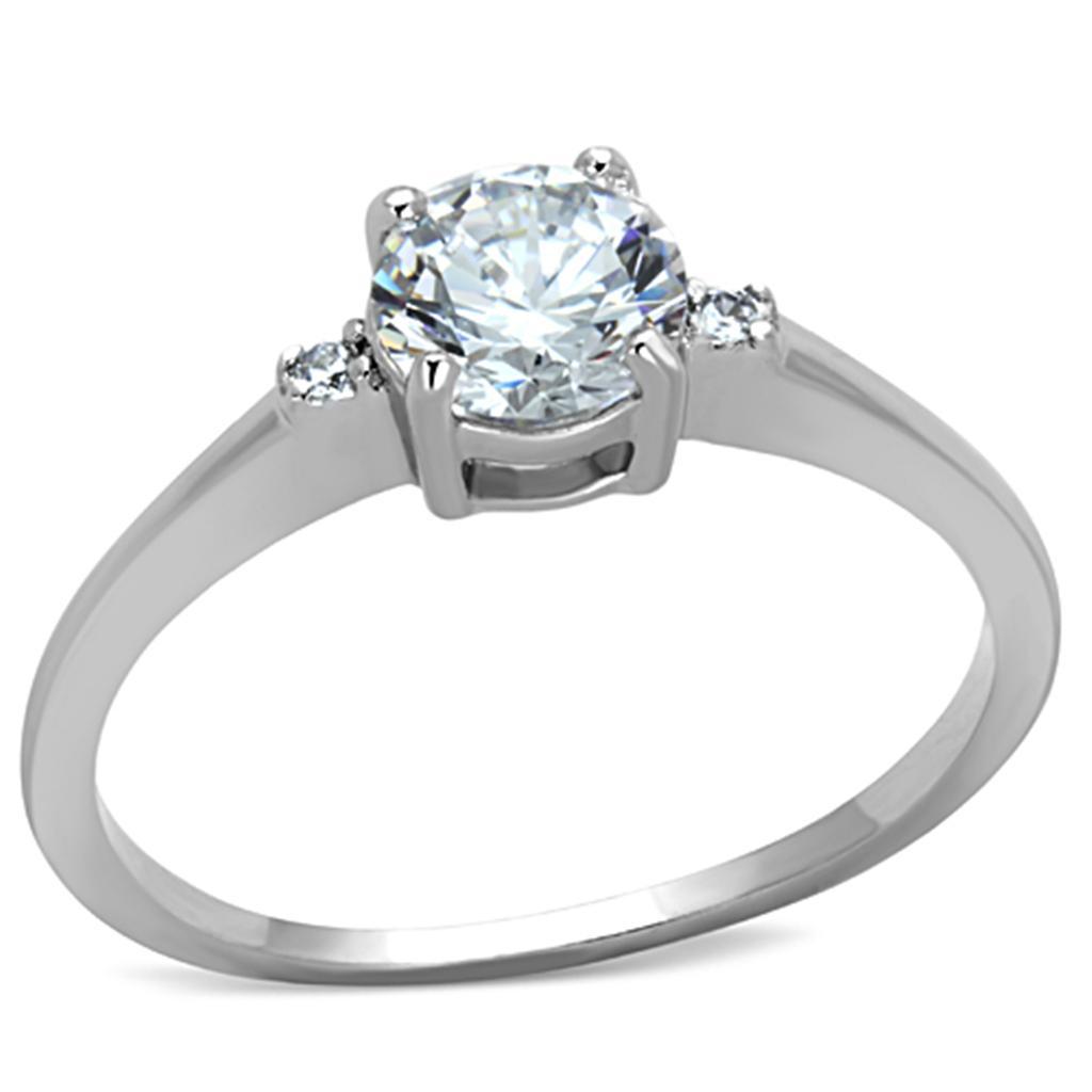 JCE786 Rhodium Brass Ring with AAA Grade CZ  in Clear