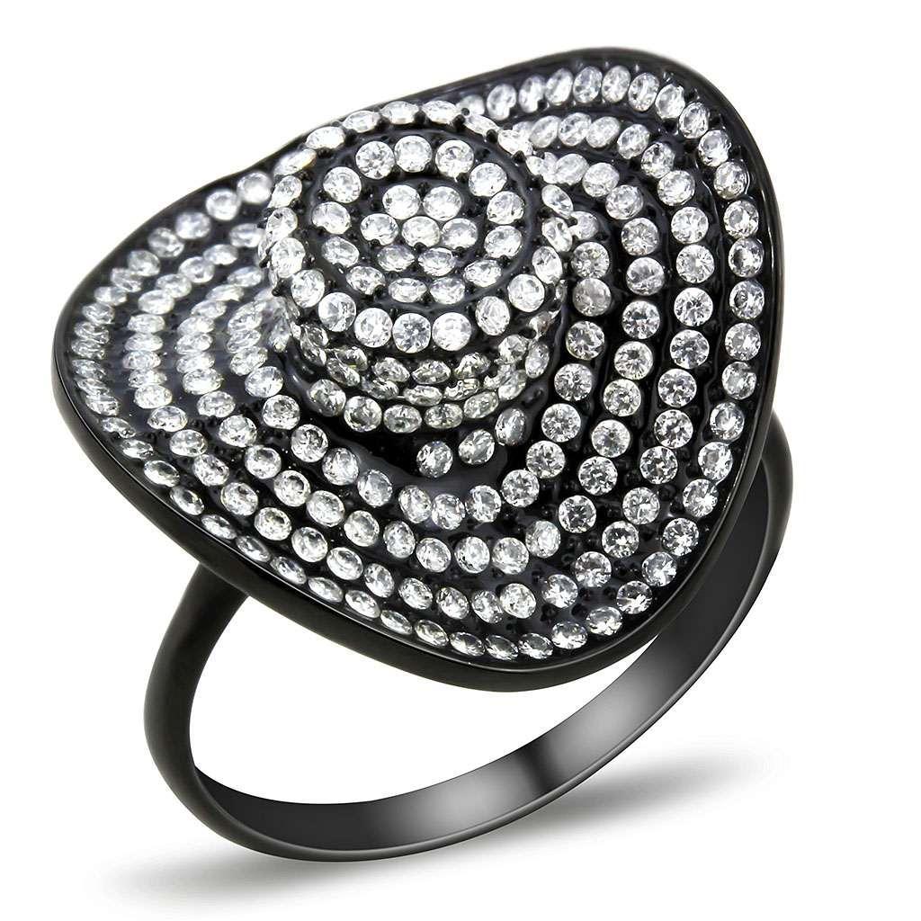 JCE128 IP Black(Ion Plating) Stainless Steel Ring with AAA Grade CZ  in Clear