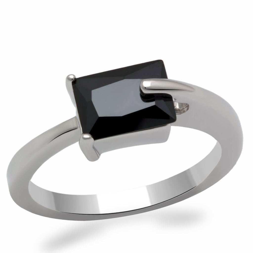 JCE2066 Rhodium Brass Ring with AAA Grade CZ  in Jet