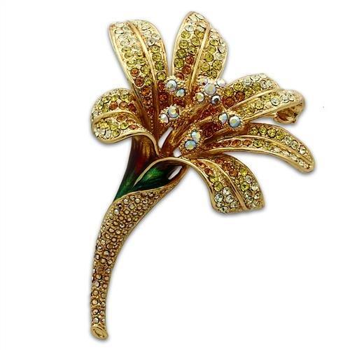 JCE2390 Gold White Metal Brooches with Top Grade Crystal  in Multi Color