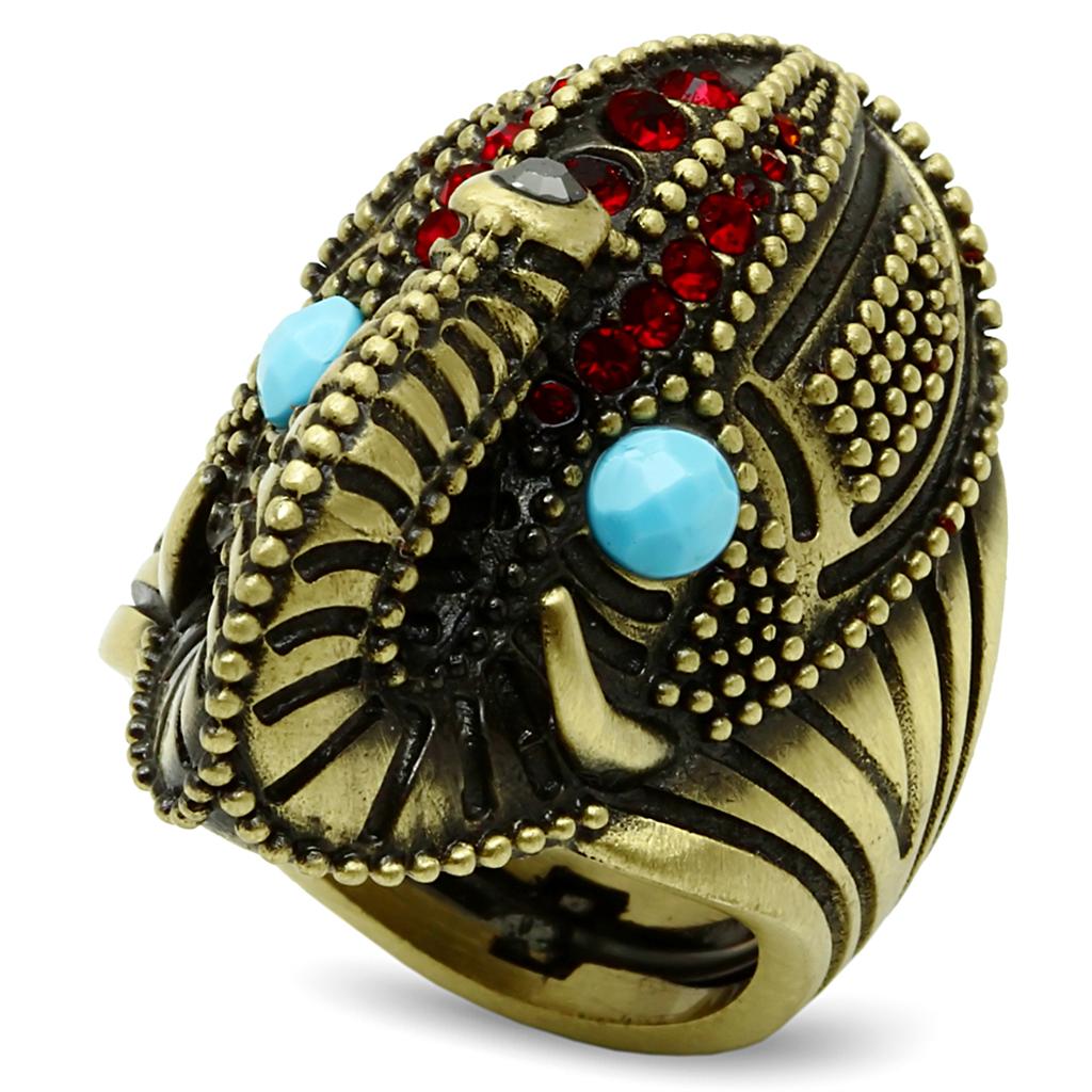 JCE3887 Antique Copper Brass Ring with Synthetic Synthetic Stone in Sea Blue