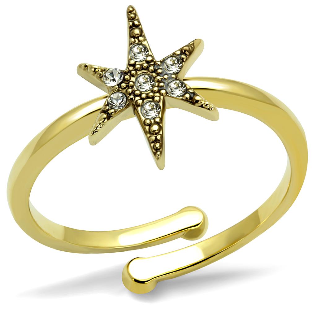 JCE4052 Flash Gold Brass Ring with Top Grade Crystal  in Clear