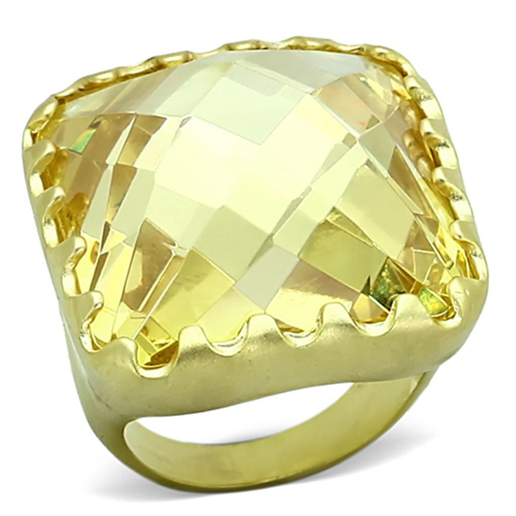 JCEA888 Matte Gold Brass Ring with AAA Grade CZ  in Citrine Yellow