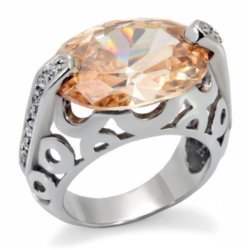 JCEAS1087 Rhodium 925 Sterling Silver Ring with AAA Grade CZ  in Champagne
