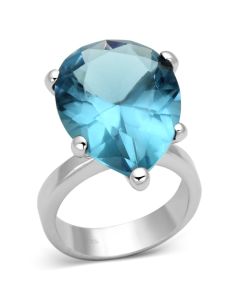 JCEAS864 Rhodium 925 Sterling Silver Ring with Synthetic Synthetic Glass in Sea Blue