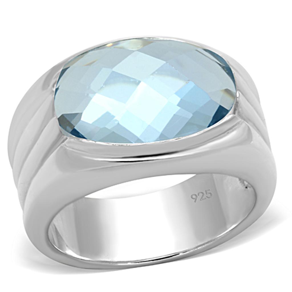 JCES735 Silver 925 Sterling Silver Ring with Synthetic Spinel in Sea Blue