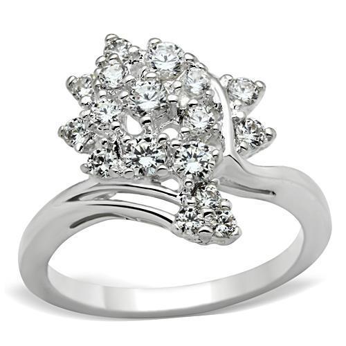JCE036 Silver 925 Sterling Silver Ring with AAA Grade CZ  in Clear