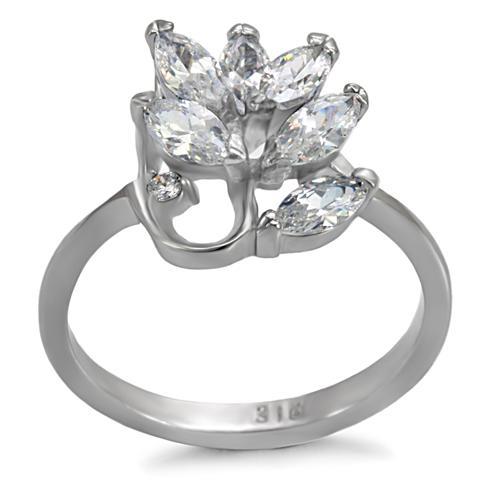 JCE075 High polished (no plating) Stainless Steel Ring with AAA Grade CZ  in Clear