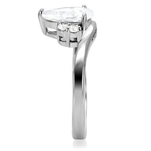 JCE102 High polished (no plating) Stainless Steel Ring with AAA Grade CZ  in Clear