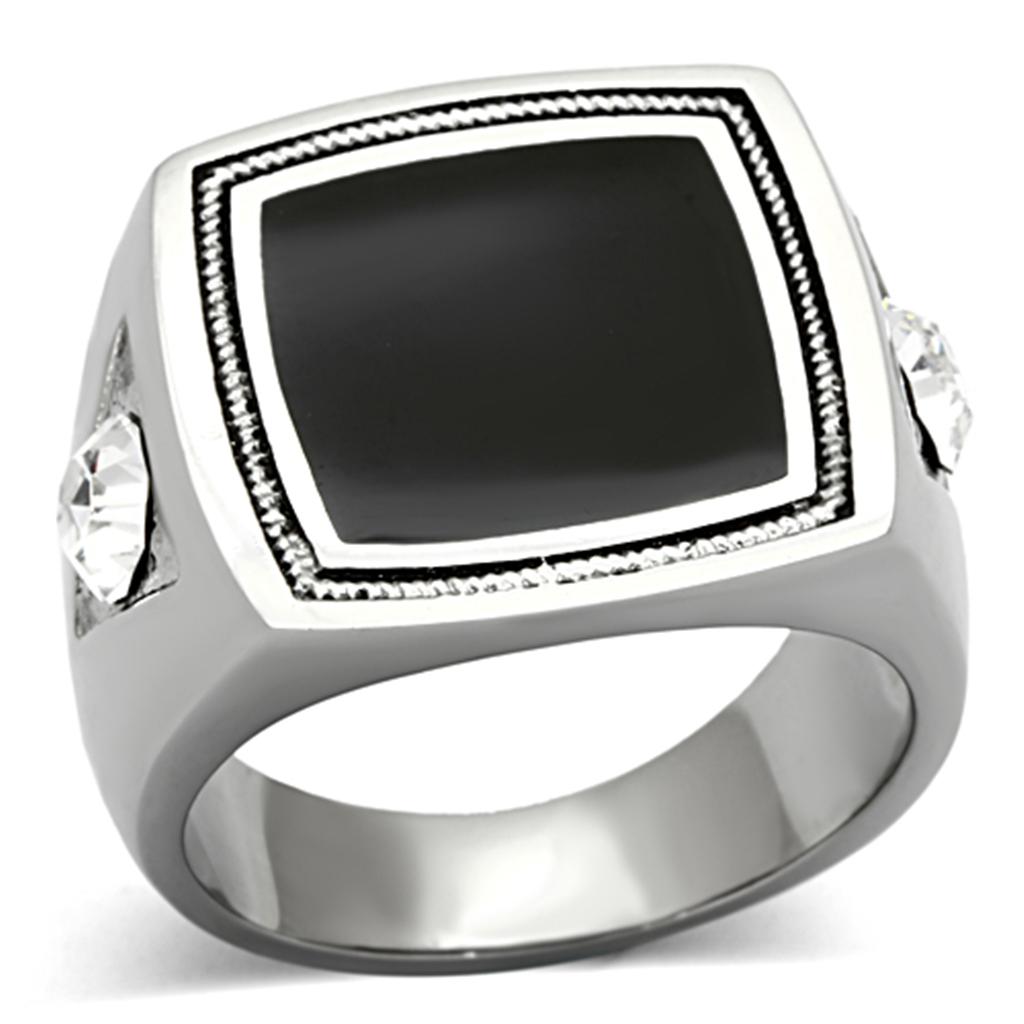 JCE1182 High polished (no plating) Stainless Steel Ring with Top Grade Crystal  in Clear