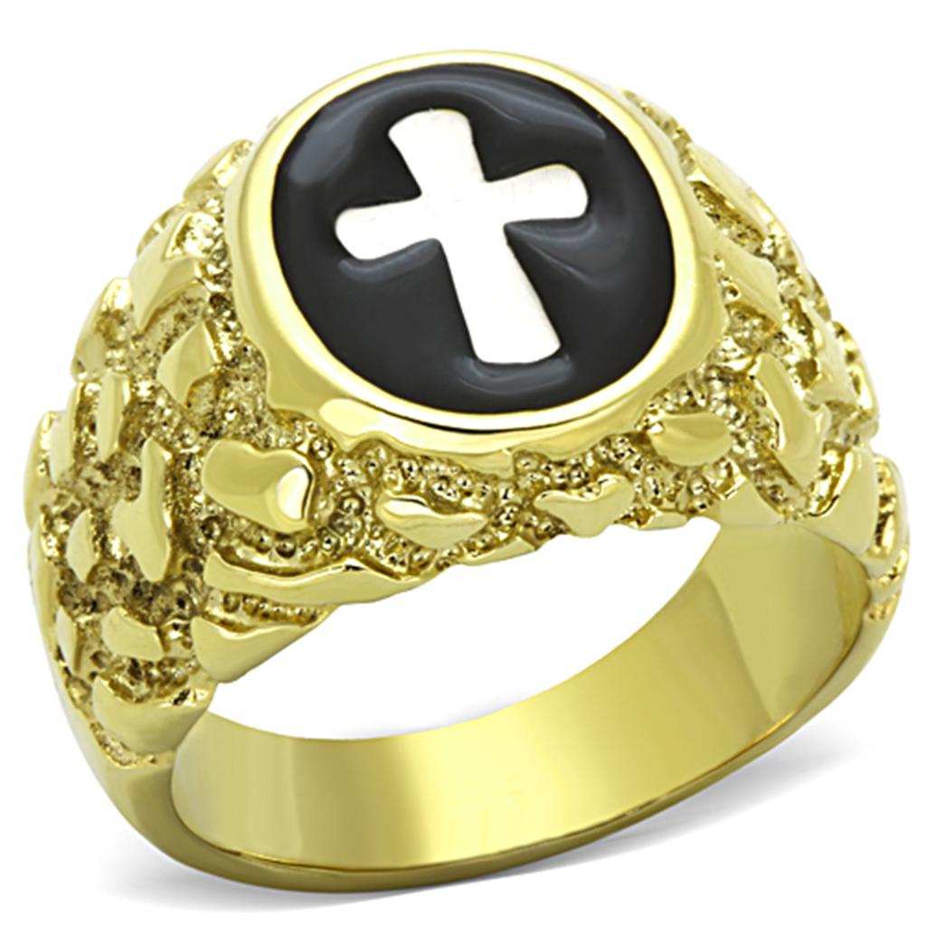 JCE1358 Two-Tone IP Gold (Ion Plating) Stainless Steel Ring with No Stone