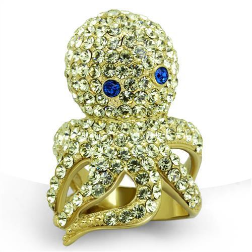 JCE1640 IP Gold(Ion Plating) Stainless Steel Ring with Top Grade Crystal  in Multi Color