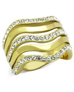JCE1700 IP Gold(Ion Plating) Stainless Steel Ring with Top Grade Crystal  in Clear
