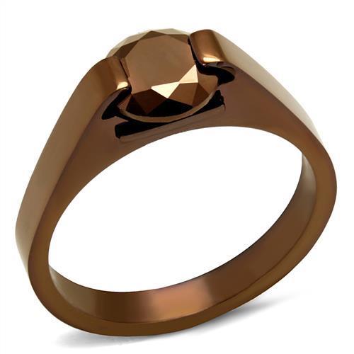 JCE2594 IP Coffee light Stainless Steel Ring with AAA Grade CZ  in Light Coffee