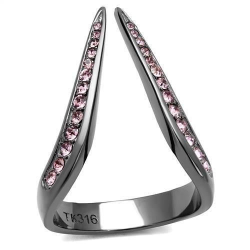 JCE2756 IP Light Black  (IP Gun) Stainless Steel Ring with Top Grade Crystal  in Light Amethyst