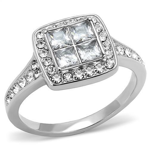 JCE3137 High polished (no plating) Stainless Steel Ring with AAA Grade CZ  in Clear