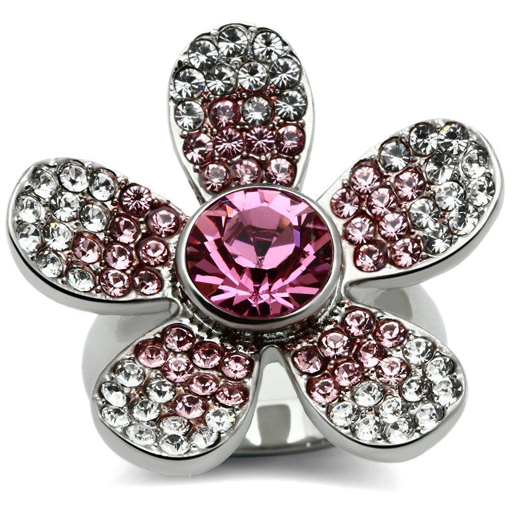 JCE654 High polished (no plating) Stainless Steel Ring with Top Grade Crystal  in Rose