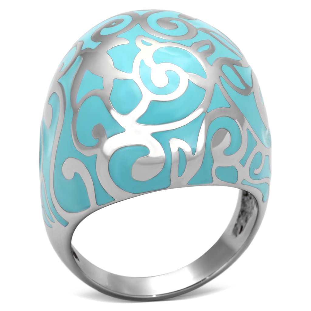 JCE845 High polished (no plating) Stainless Steel Ring with Epoxy  in Aquamarine