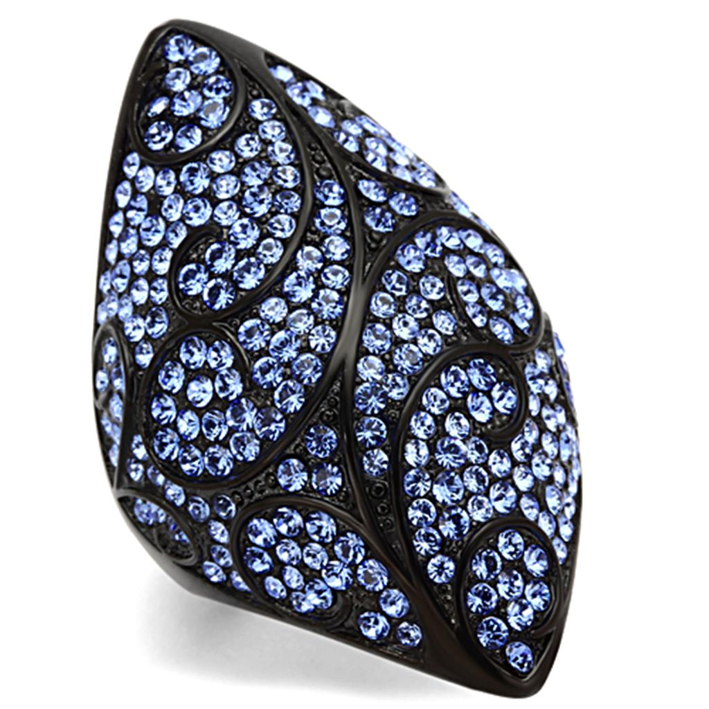 JCE949 IP Black(Ion Plating) Stainless Steel Ring with Top Grade Crystal  in Sapphire
