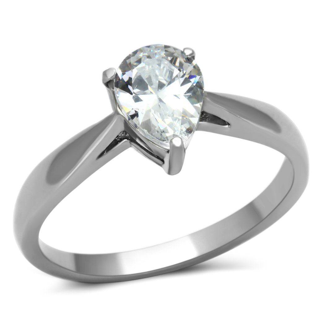 JCE994 High polished (no plating) Stainless Steel Ring with AAA Grade CZ  in Clear