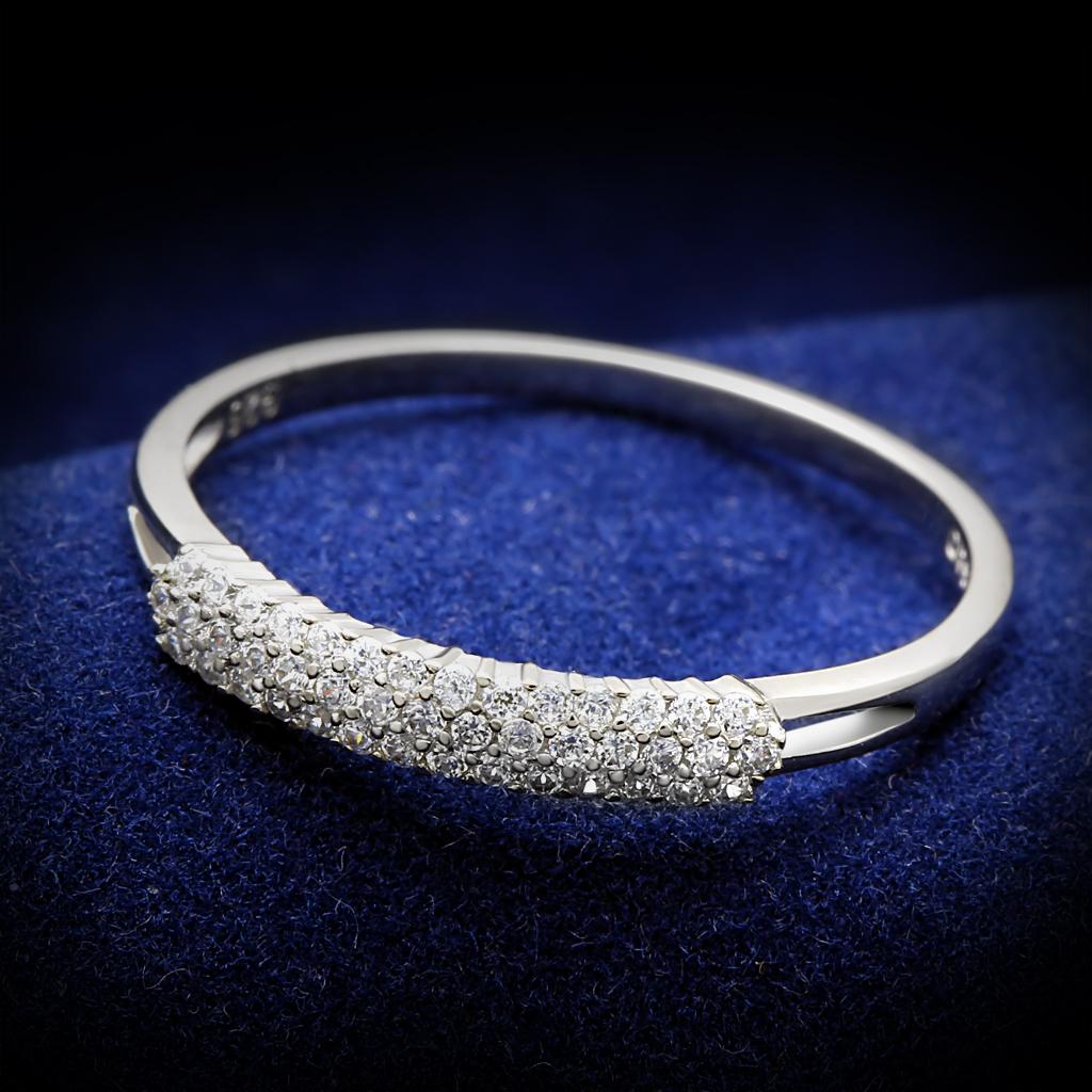 JCE043 Rhodium 925 Sterling Silver Ring with AAA Grade CZ  in Clear