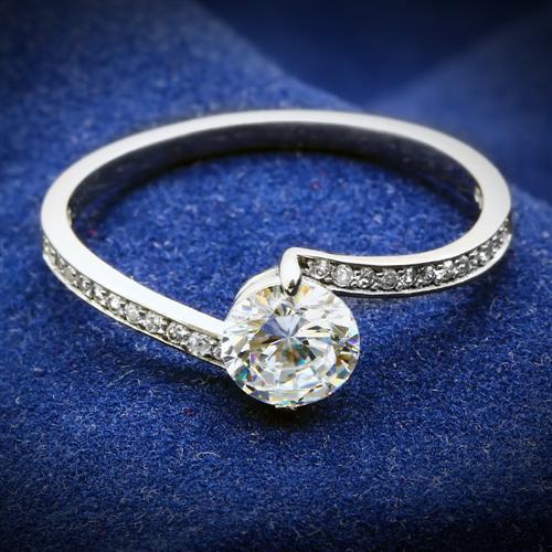 JCE057 Rhodium 925 Sterling Silver Ring with AAA Grade CZ  in Clear