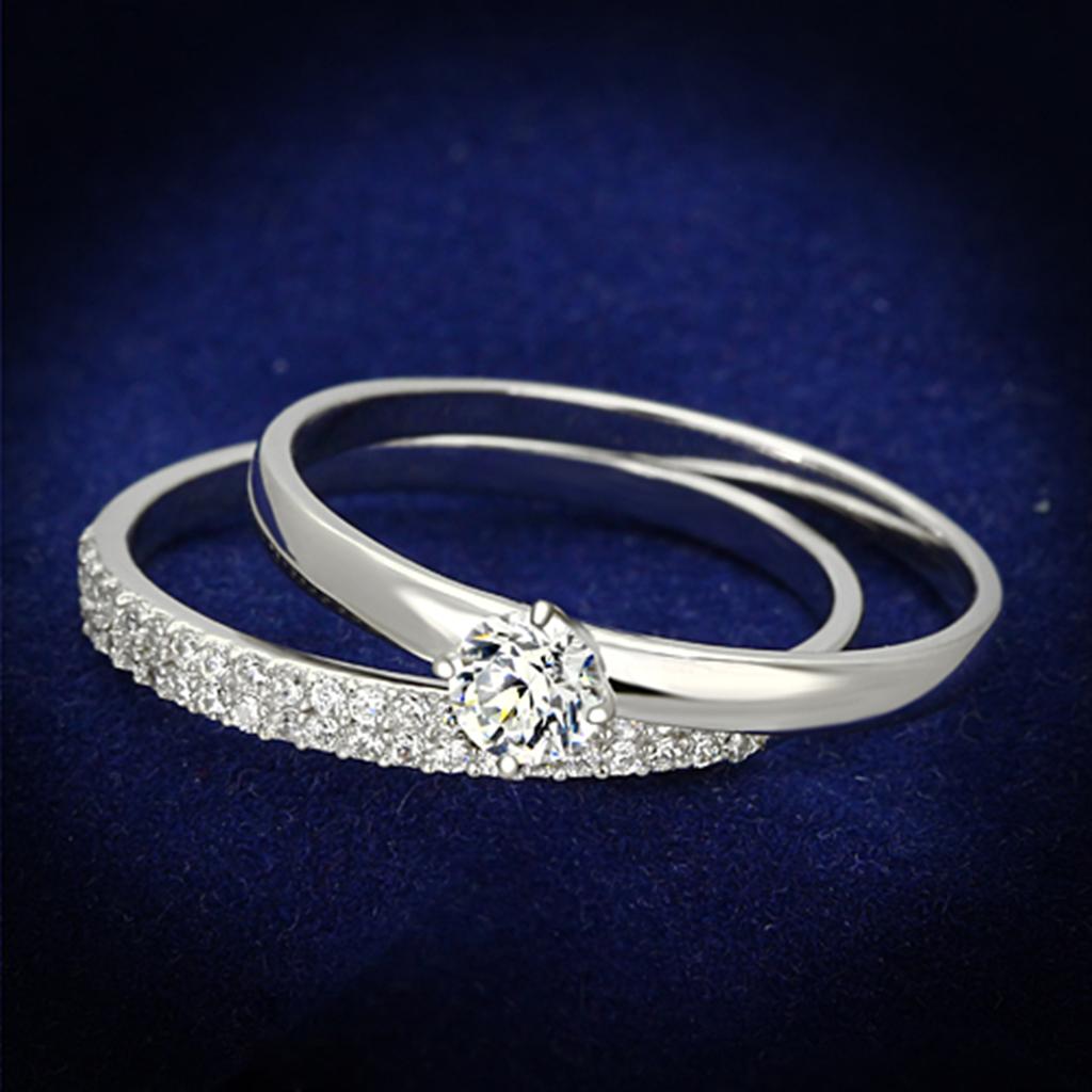 JCE110 Rhodium 925 Sterling Silver Ring with AAA Grade CZ  in Clear