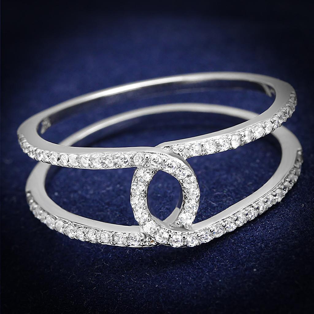 JCE575 Rhodium 925 Sterling Silver Ring with AAA Grade CZ  in Clear