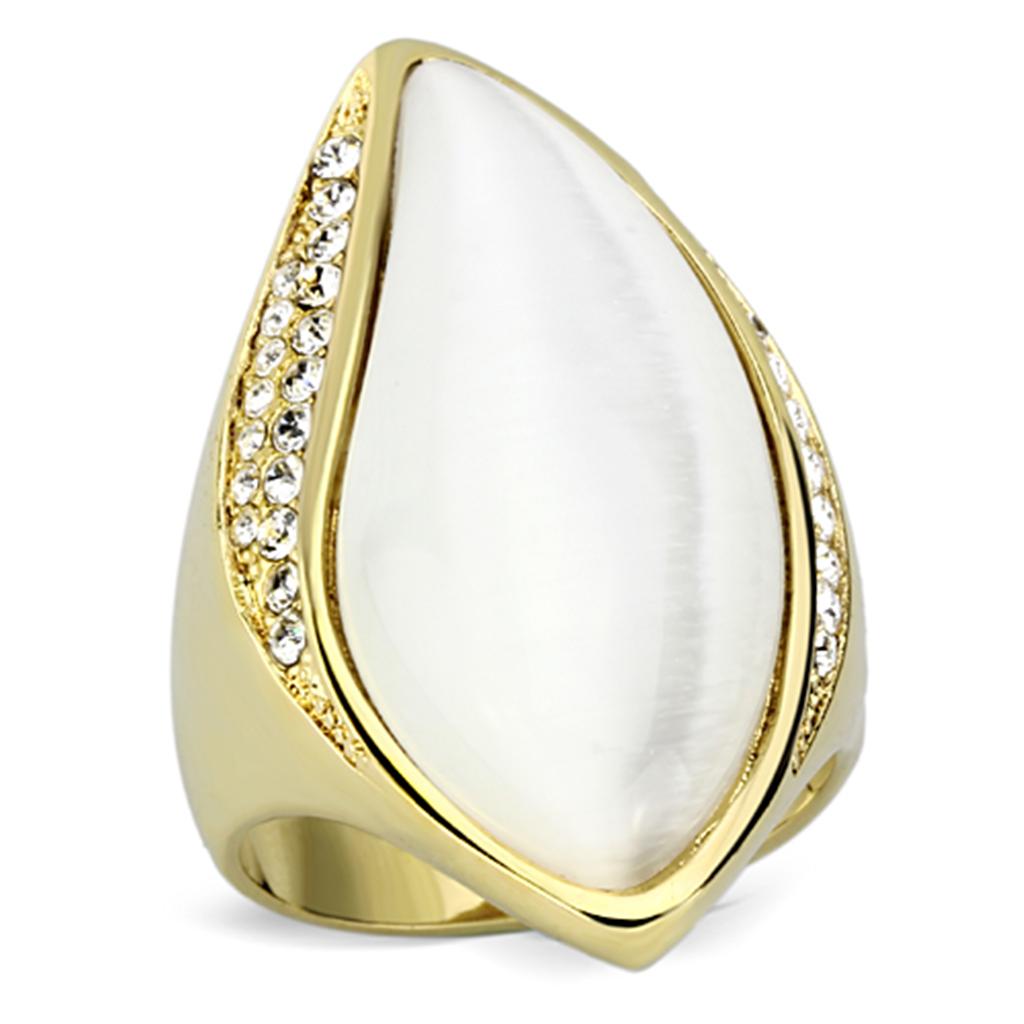 JCE082 IP Gold(Ion Plating) Brass Ring with Synthetic Cat Eye in White